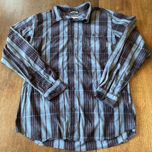 COLUMBIA Omni-Wick Men's Large Plaid Shirt Button Down‎ Long Sleeve Gray Maroon